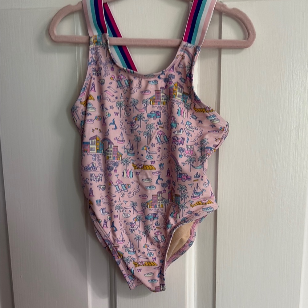 Egg  Patterned Swimsuit with Striped Straps